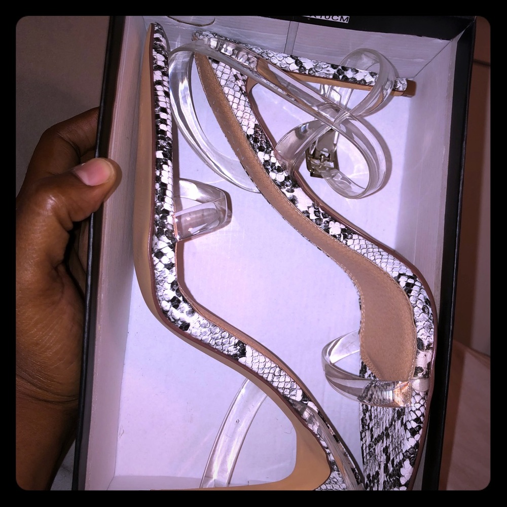 Liliana clear and reptile heels/sandals.